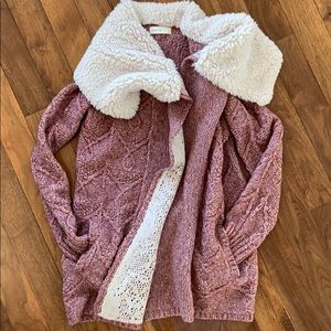 Anthro dark blush sweater with pockets and clasps